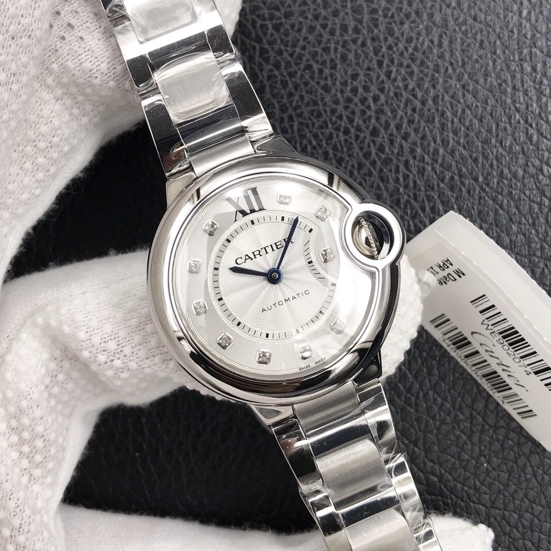 CARTIER BALLON BLEU 33MM AUTOMATIC WHITE DIAL DIAMOND HOUSE MAKER