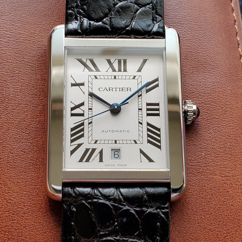 CARTIER TANK SOLO XI 41 STEEL CASE BLACK LEATHER STRAP