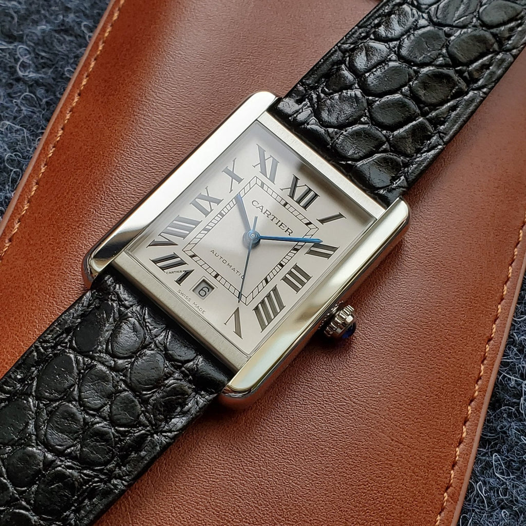 CARTIER TANK SOLO XI 41 STEEL CASE BLACK LEATHER STRAP