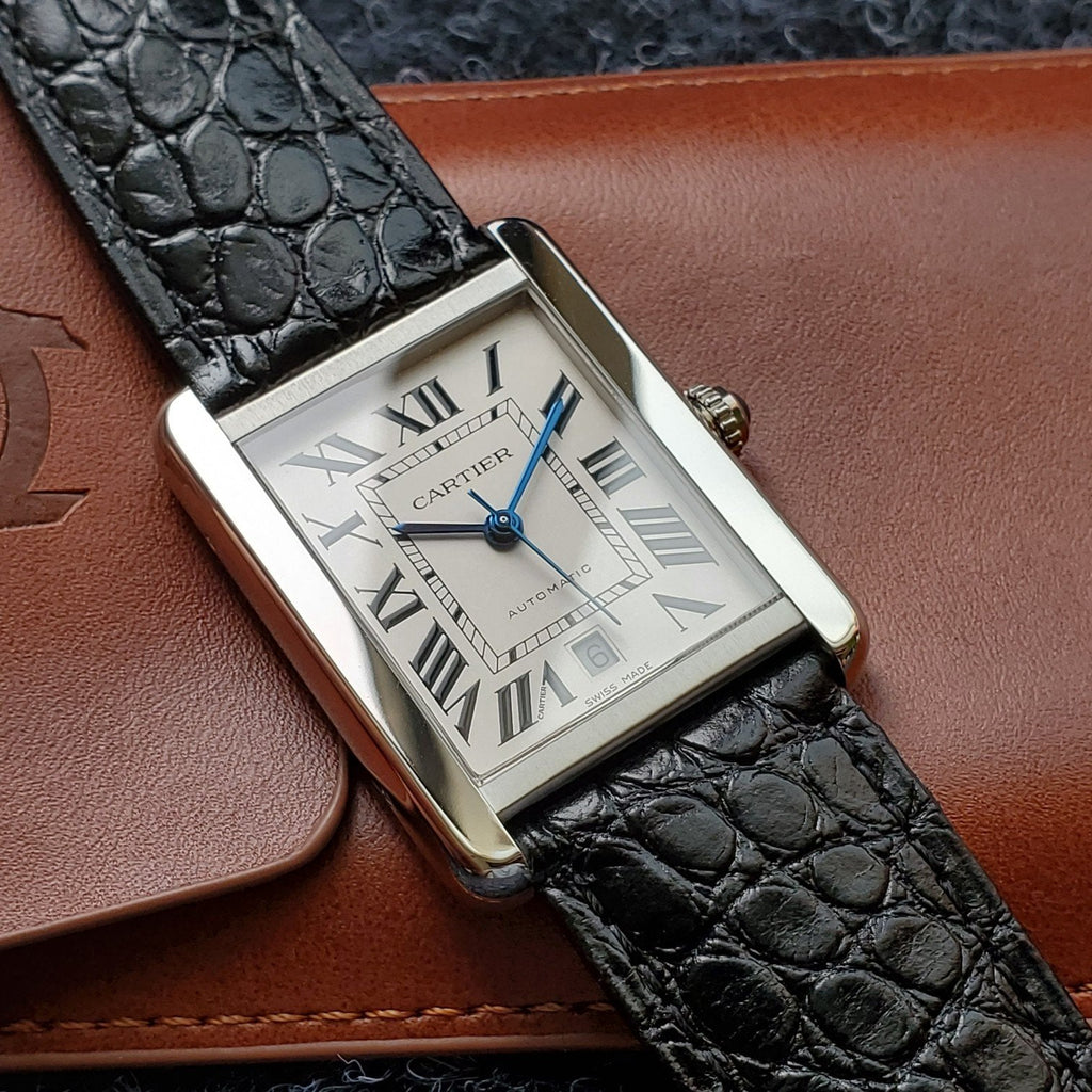 CARTIER TANK SOLO XI 41 STEEL CASE BLACK LEATHER STRAP