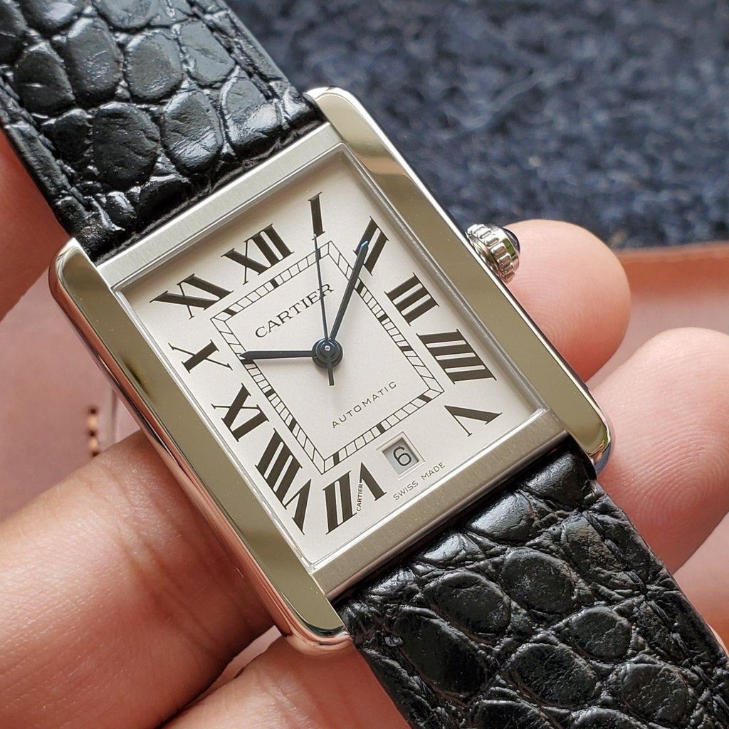 CARTIER TANK SOLO XI 41 STEEL CASE BLACK LEATHER STRAP