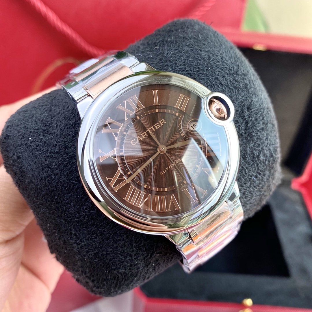 CARTIER BALLON BLEU 42 TWO TONE ROSE GOLD CASE BROWN DIAL