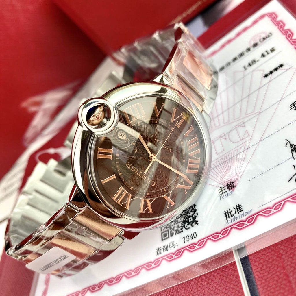 CARTIER BALLON BLEU 42 TWO TONE ROSE GOLD CASE BROWN DIAL