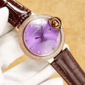 CARTIER BALLON BLEU 33MM ROSE GOLD CASE PINK DIAL LEATHER STRAP