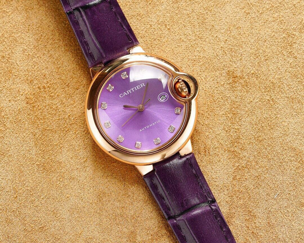 CARTIER BALLON BLEU 33MM ROSE GOLD CASE PINK DIAL LEATHER STRAP