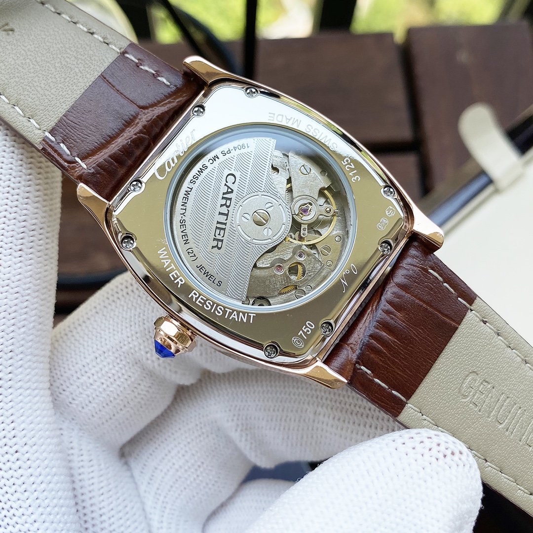CARTIER TORTUE 40MM DIAMOND BEZEL LEATHER STRAP