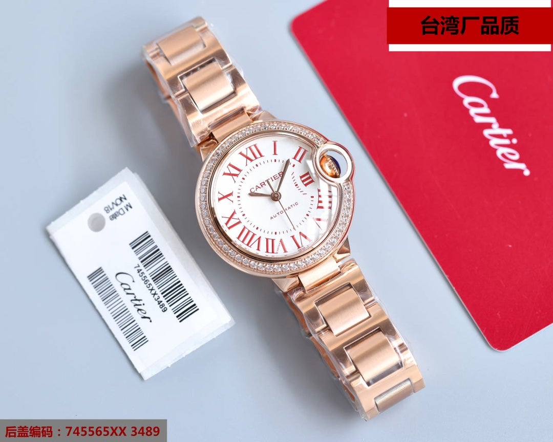 CARTIER BALLON BLEU 33MM ROSE GOLD DIAMOND BEZEL