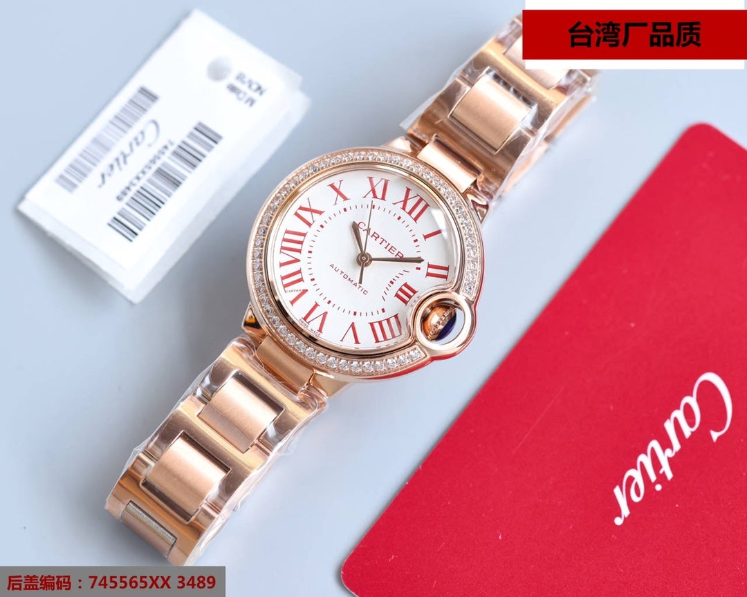 CARTIER BALLON BLEU 33MM ROSE GOLD DIAMOND BEZEL