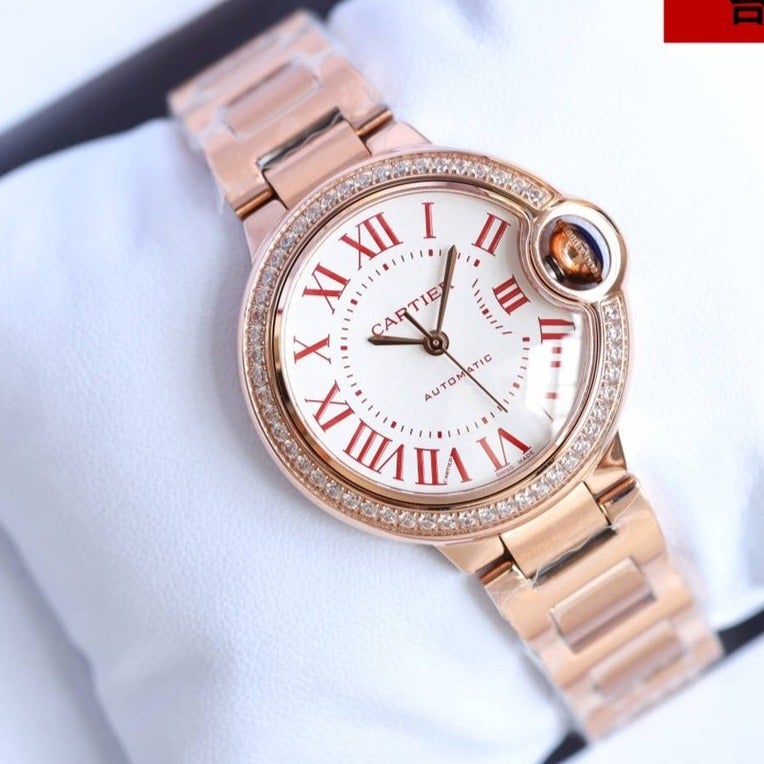 CARTIER BALLON BLEU 33MM ROSE GOLD DIAMOND BEZEL