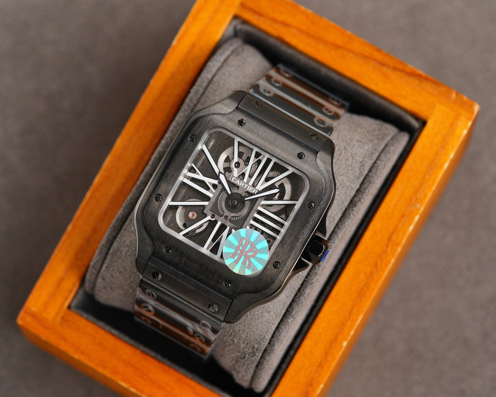 CARTIER SANTOS DE CARTIE STAINLES STEEL SKELETON DIAL ALL BLACK