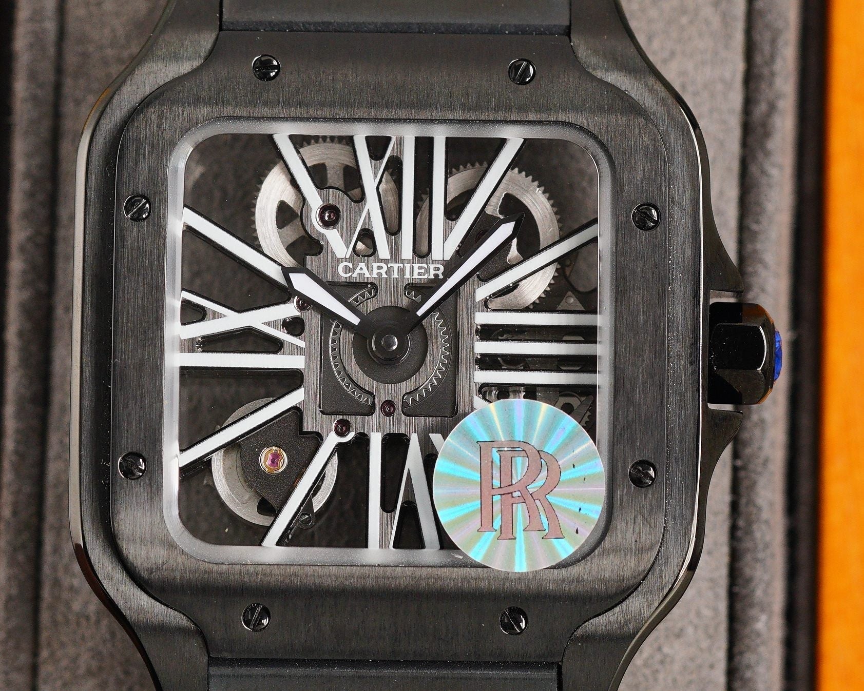 CARTIER SANTOS DE CARTIE STAINLES STEEL SKELETON DIAL ALL BLACK