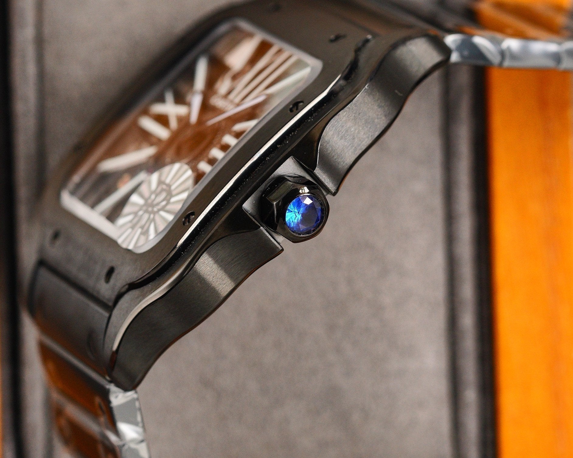 CARTIER SANTOS DE CARTIE STAINLES STEEL SKELETON DIAL ALL BLACK