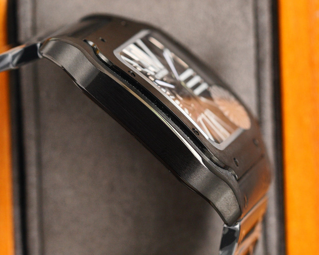 CARTIER SANTOS DE CARTIE STAINLES STEEL SKELETON DIAL ALL BLACK