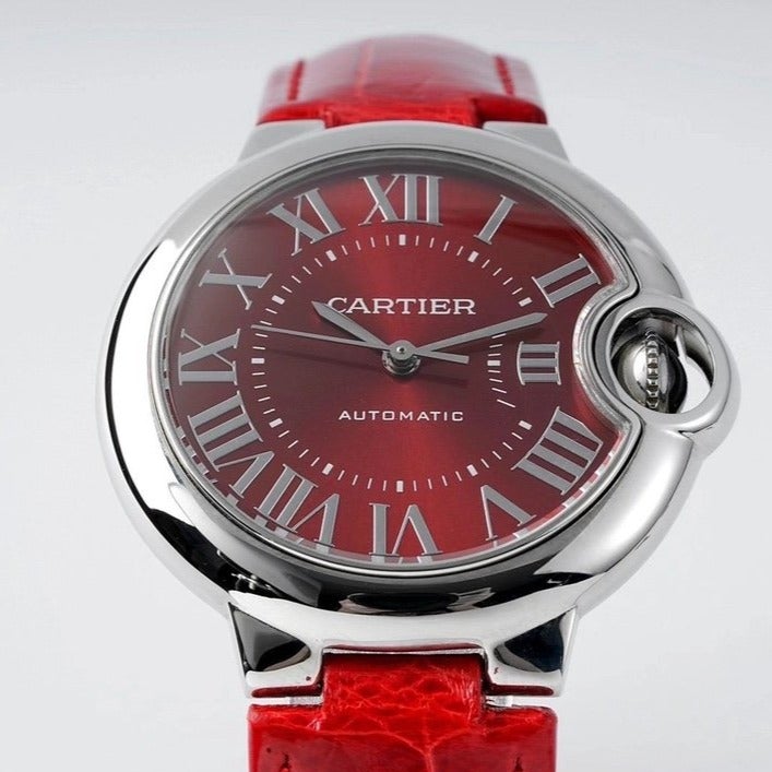 CARTIER BALLON BLEU 33MM AUTOMATIC RED DIAL LEATHER 2021