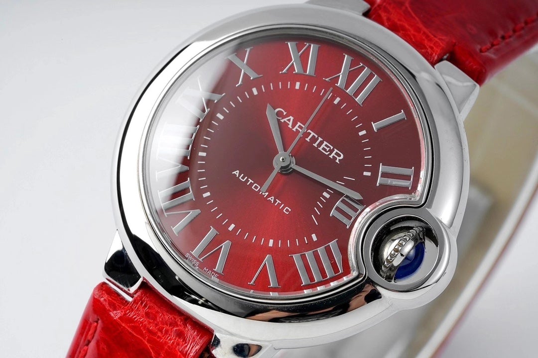 CARTIER BALLON BLEU 33MM AUTOMATIC RED DIAL LEATHER 2021