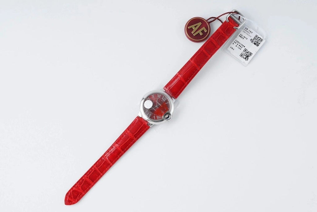 CARTIER BALLON BLEU 33MM AUTOMATIC RED DIAL LEATHER 2021