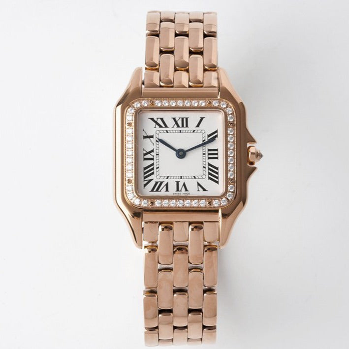 CARTIER PANTHERE 27MM PINK GOLD CASE DIAMOND BEZEL WHITE DIAL