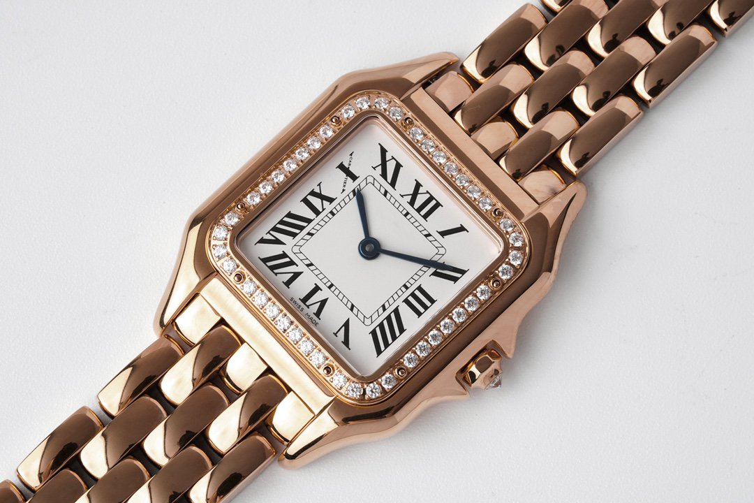 CARTIER PANTHERE 27MM PINK GOLD CASE DIAMOND BEZEL WHITE DIAL