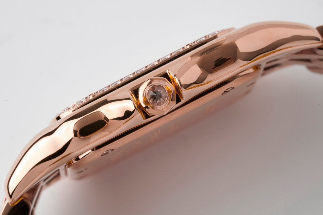 CARTIER PANTHERE 27MM PINK GOLD CASE DIAMOND BEZEL WHITE DIAL