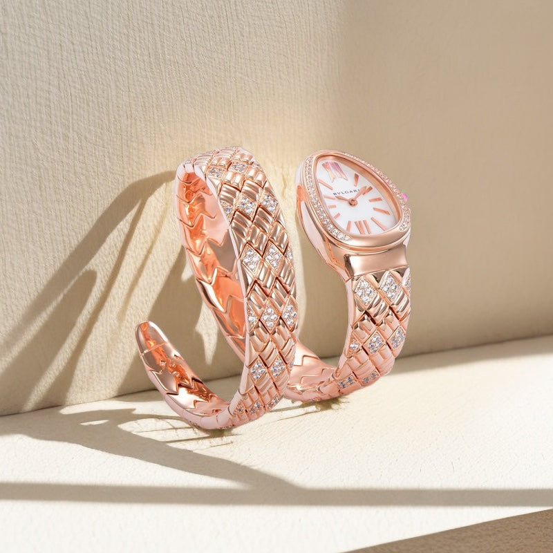 BVLGARI SERPENTI SPIGA 35 PINK GOLD WHITE DIAL