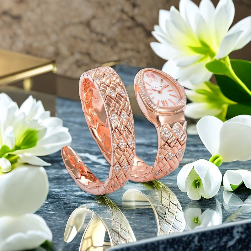 BVLGARI SERPENTI SPIGA 35 PINK GOLD WHITE DIAL