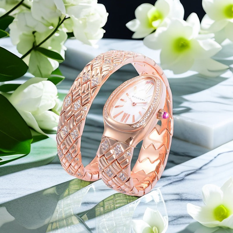 BVLGARI SERPENTI SPIGA 35 PINK GOLD WHITE DIAL