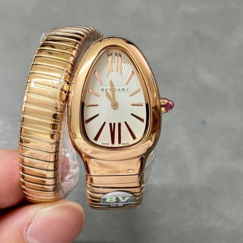 BVLGARI SERPENTI SPIGA PINK GOLD CERAMIC WHITE DIAL