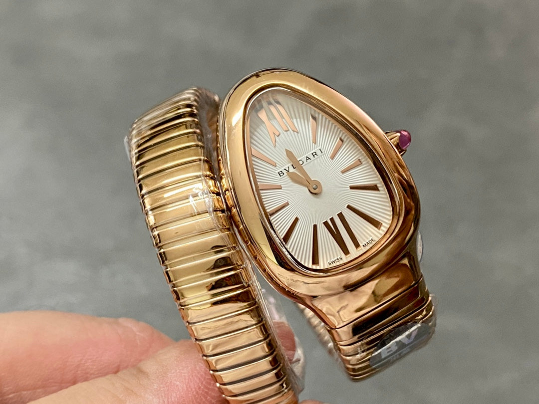 BVLGARI SERPENTI SPIGA PINK GOLD CERAMIC WHITE DIAL