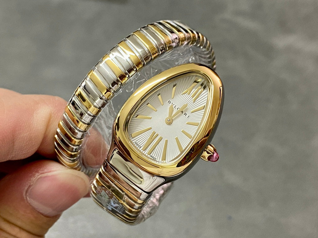 BVLGARI SERPENTI SPIGA GOLD SILVER CERAMIC WHITE DIAL