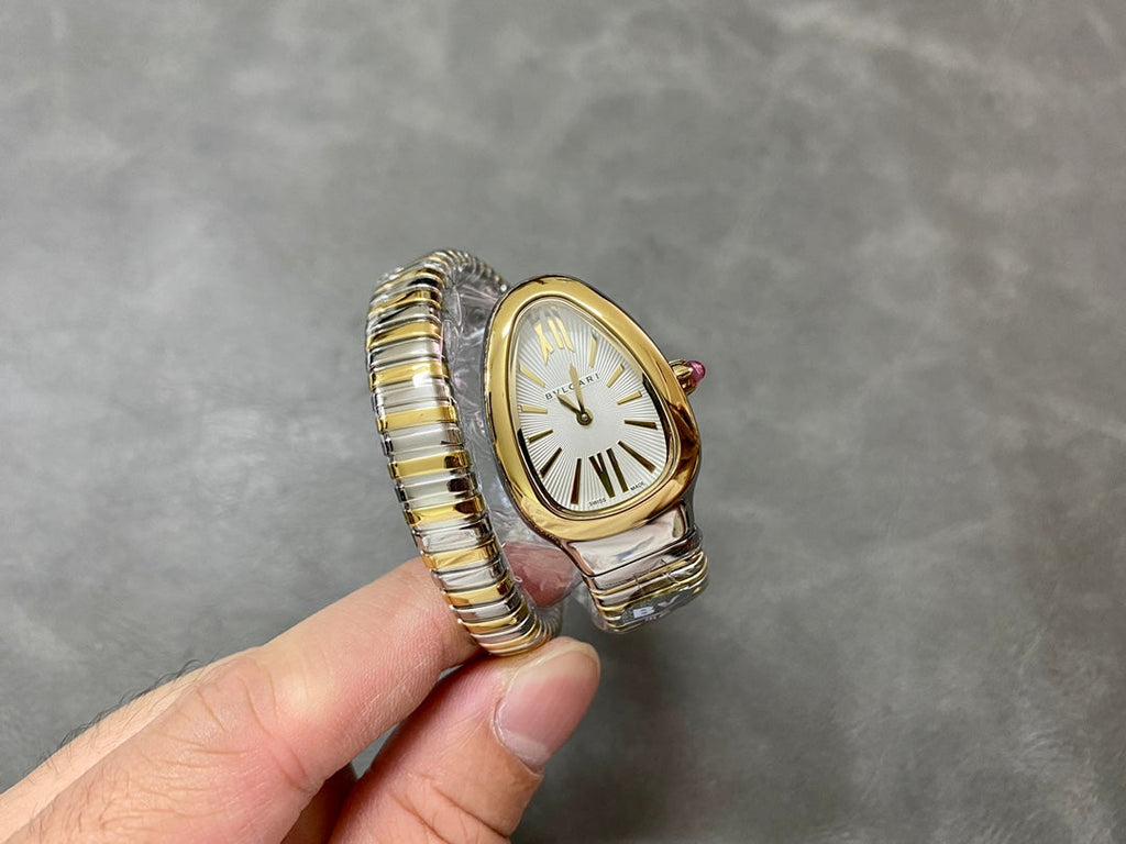 BVLGARI SERPENTI SPIGA GOLD SILVER CERAMIC WHITE DIAL
