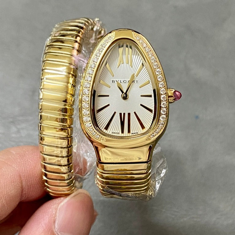 BVLGARI SERPENTI SPIGA GOLD DIAMOND BEZEL WHITE DIAL
