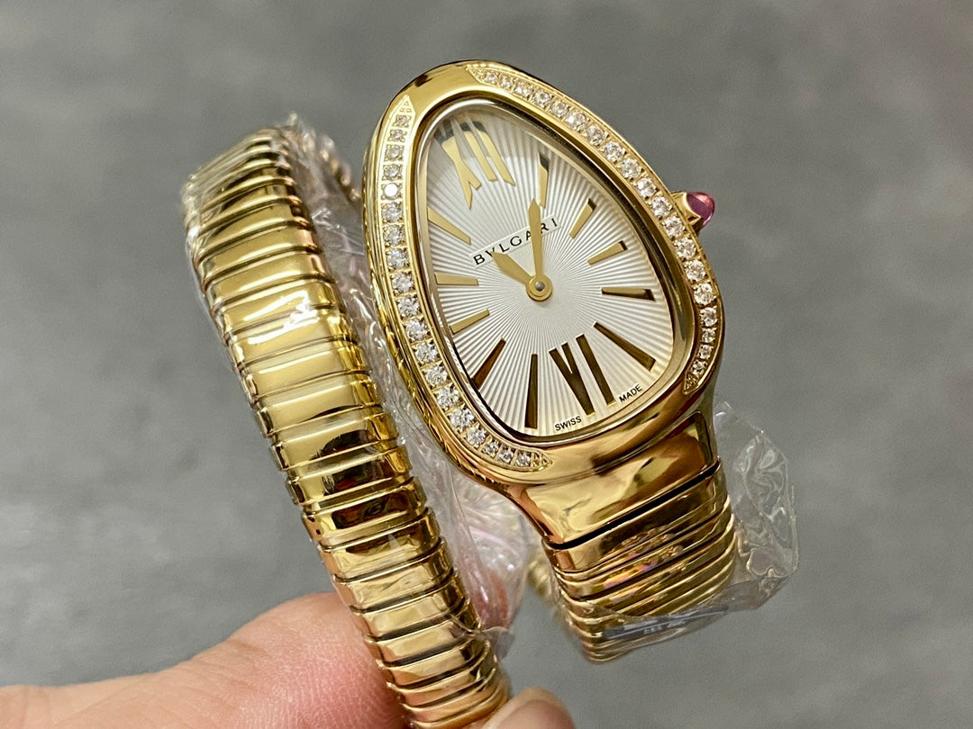 BVLGARI SERPENTI SPIGA GOLD DIAMOND BEZEL WHITE DIAL