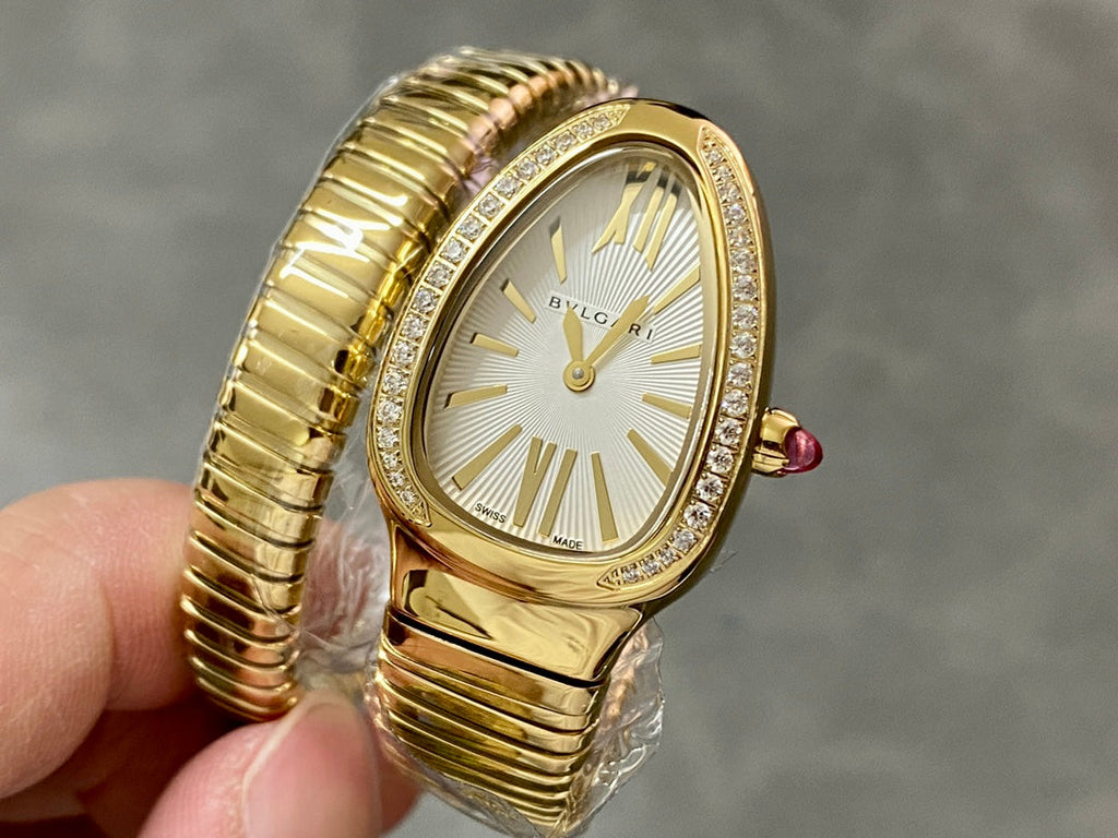 BVLGARI SERPENTI SPIGA GOLD DIAMOND BEZEL WHITE DIAL