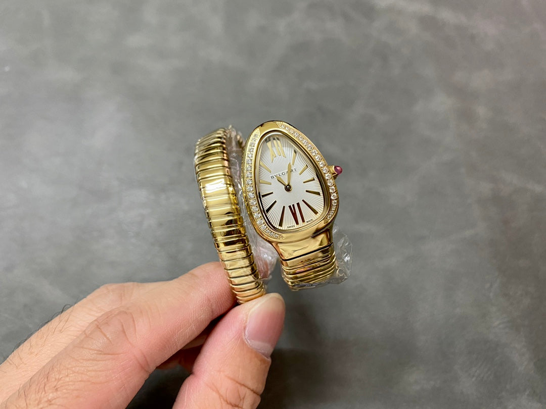 BVLGARI SERPENTI SPIGA GOLD DIAMOND BEZEL WHITE DIAL