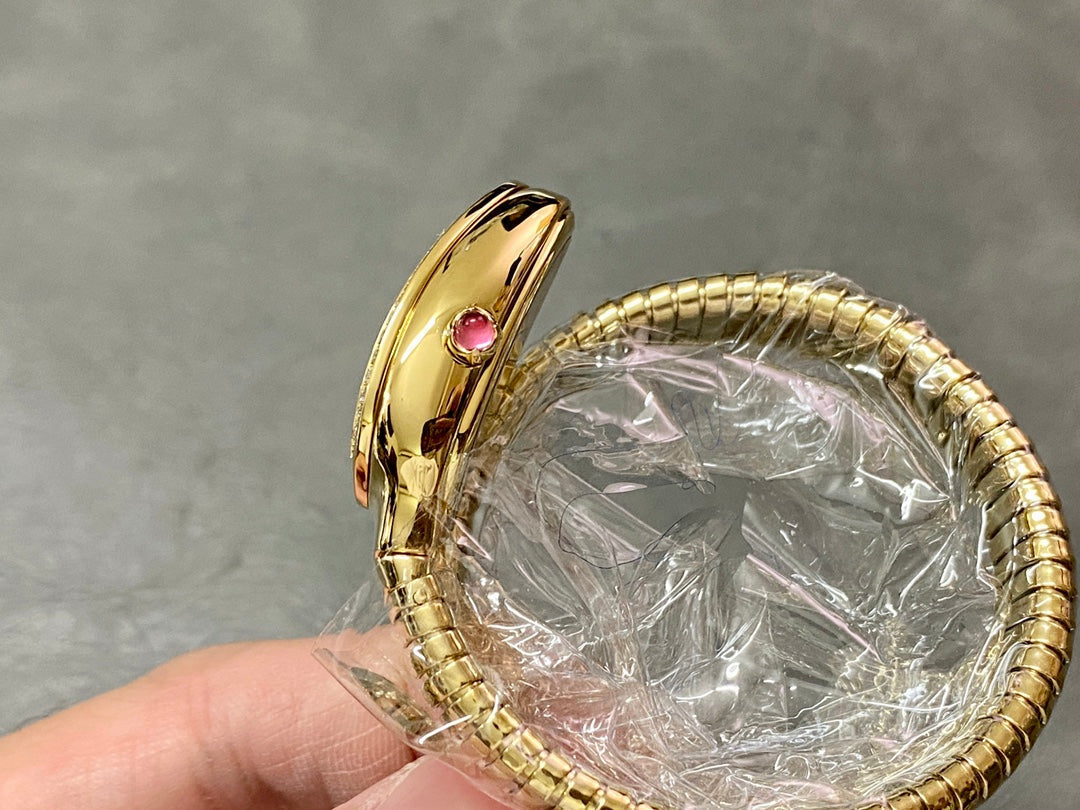 BVLGARI SERPENTI SPIGA GOLD DIAMOND BEZEL WHITE DIAL