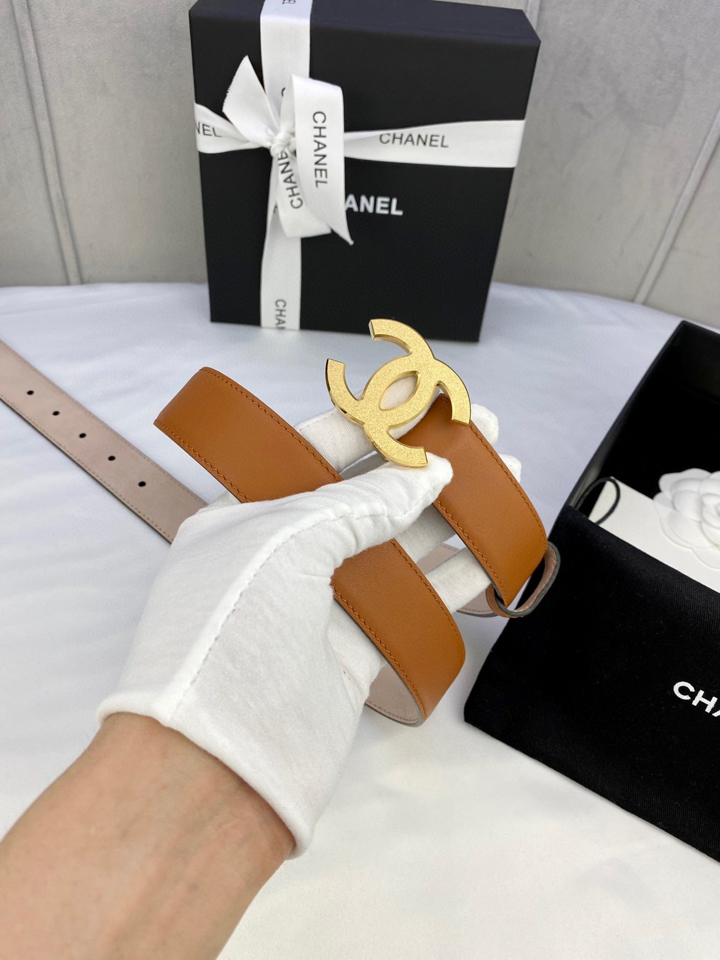 CHANEL DOUBLE C BELT 30MM IN BROWN CALFSKIN METAL BUCKLE