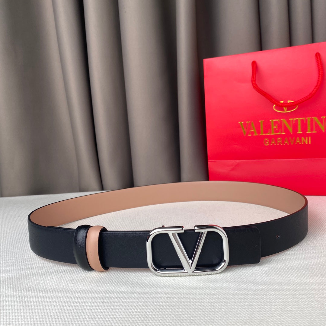 VALENTINO REVERSIBLE VLOGO SIGNATURE BELT IN GLOSSY BEIGE BLACK CALFSKIN SHW 30 MM
