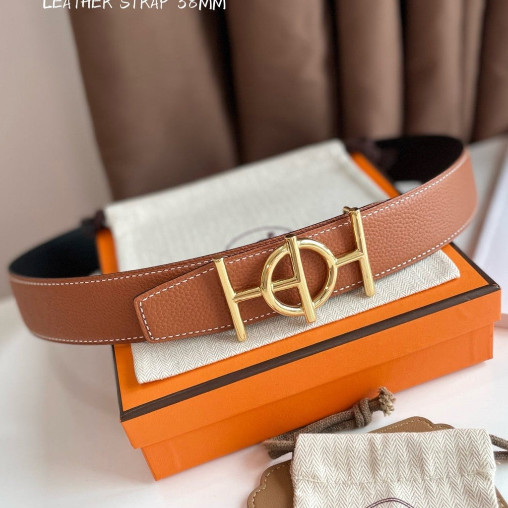 HERMES ULYSSE BELT BUCKLE & REVERSIBLE GINGER ORANGE LEATHER STRAP 38MM GOLD HARDWARE