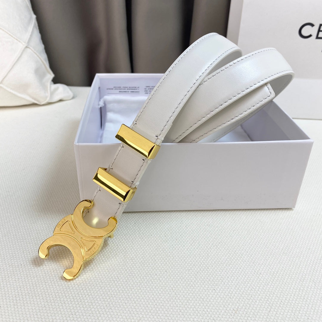 CELINE Medium Triomphe Belt 25mm White Calfskin Gold Loop Ghw