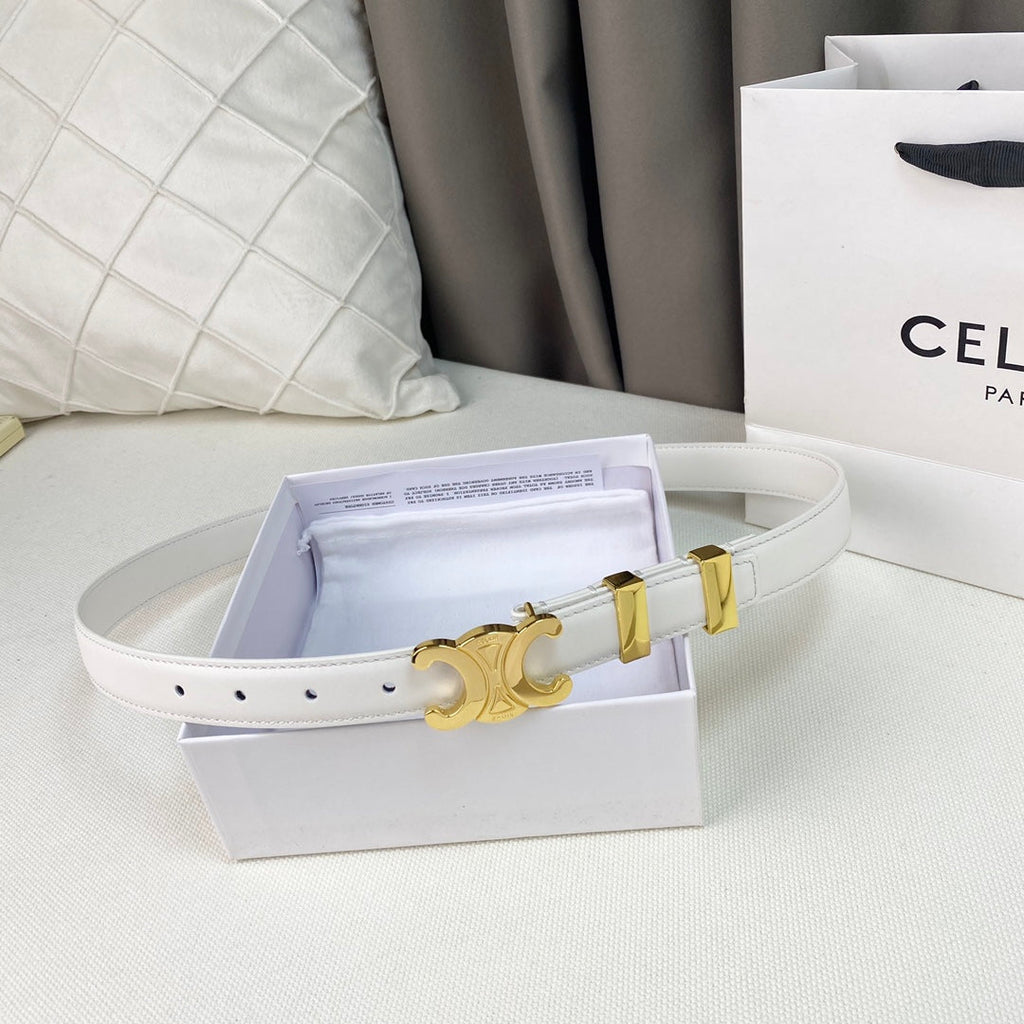 CELINE Medium Triomphe Belt 25mm White Calfskin Gold Loop Ghw