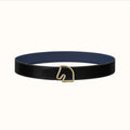 HERMES BOUCLE BELT BUCKLE & REVERSIBLE NAVY BLUE AND BLACK AND WHITE LEATHER STRAP 38MM GOLD HARDWARE