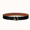 HERMES BOUCLE BELT BUCKLE & REVERSIBLE GINGER ORANGE AND BLACK LEATHER STRAP 38MM GOLD HARDWARE