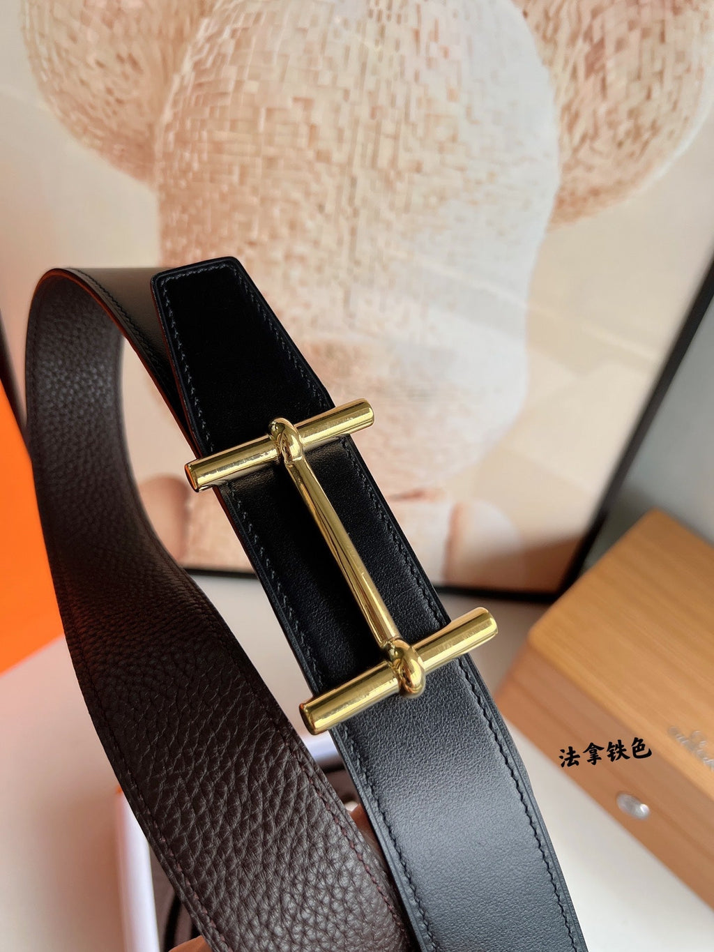 HERMES H D'ANCRE BELT BUCKLE & REVERSIBLE CHOCOLATE BROWN LEATHER STRAP 38 MM GOLD HARDWARE