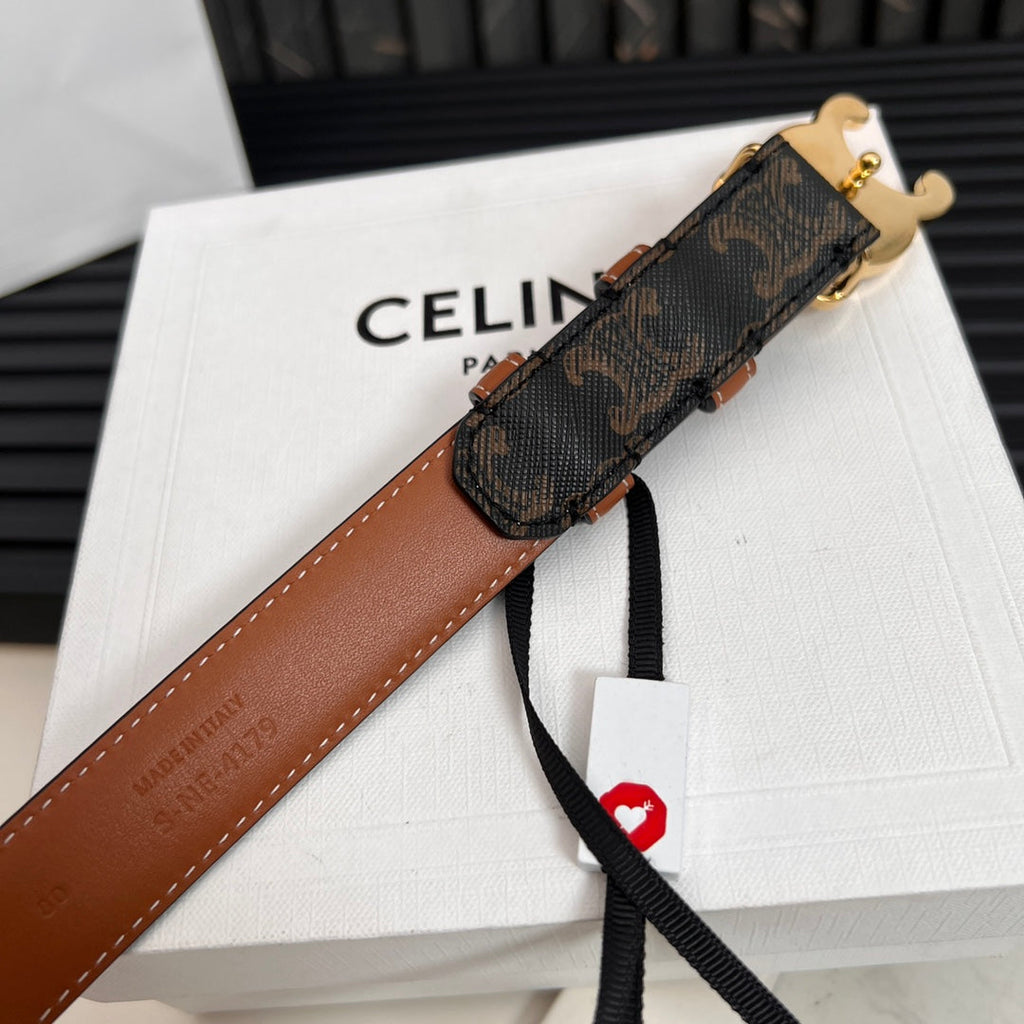 CELINE CL TRIOMPHE 25 MM BELT IN MONOGRAM BROWN CALFSKIN GOLD HARDWARE