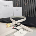 CELINE CL TRIOMPHE 25 MM BELT IN WHITE CALFSKIN GOLD HARDWARE