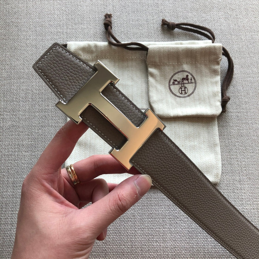 HERMES BELT BUCKLE & REVERSIBLE BLACK AND TAN BROWN LEATHER STRAP 38MM SILVER HARDWARE