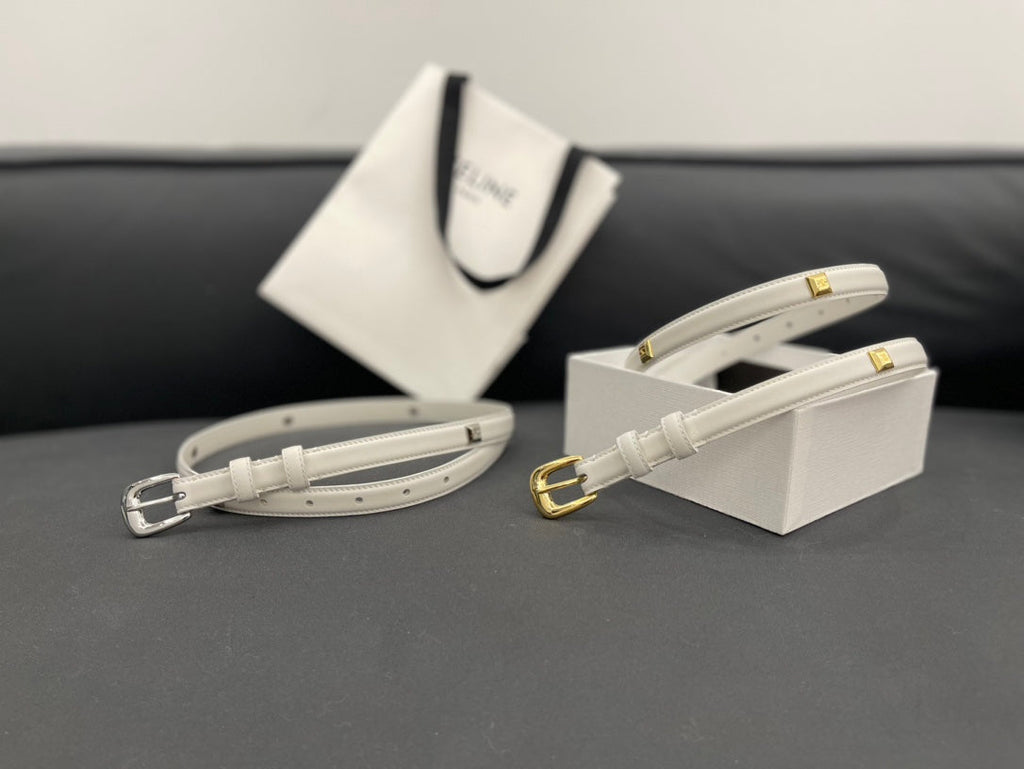 CELINE CL SMALL 18 MM TRIOMPHE BELT IN TAURILLON WHITE LEATHER GOLD HARDWARE