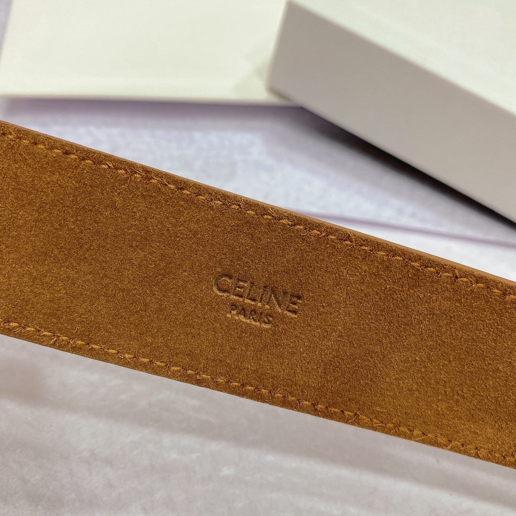 CELINE CL LARGE 35MM TWIN TRIOMPHE BELT IN BRONZE BROWN CALFSKIN GOLD HARDWARE