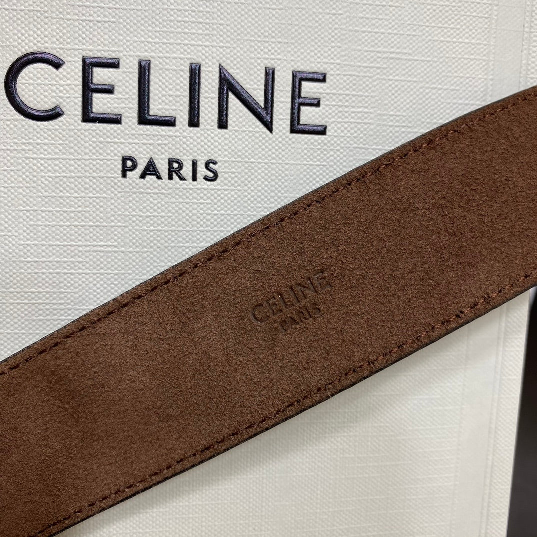 CELINE CL LARGE 35 MM BELT IN BLACK AND BROWN CALFSKIN GOLD HARDWARE