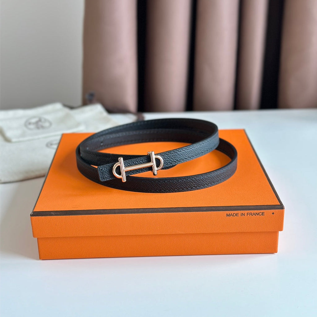 HERMES GAMMA BUCKLE & REVERSIBLE BLACK LEATHER STRAP 13MM COPPER HARDWARE